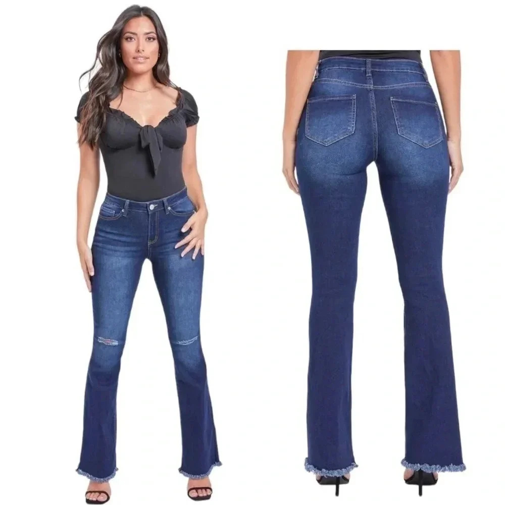 YMI JEANS | Women Retro Vintage High Rise Fray Hem Flare Denim Jeans Size 31